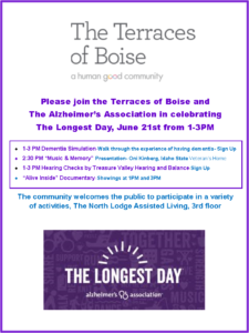 The Longest Day - Alzheimer's and Dementia Education @ The Terraces of Boise, North Lodge Assisted Living, Third Floor
