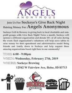 Sockeye's Give Back Night for Angels Anonymous @ Sockeye Brewing